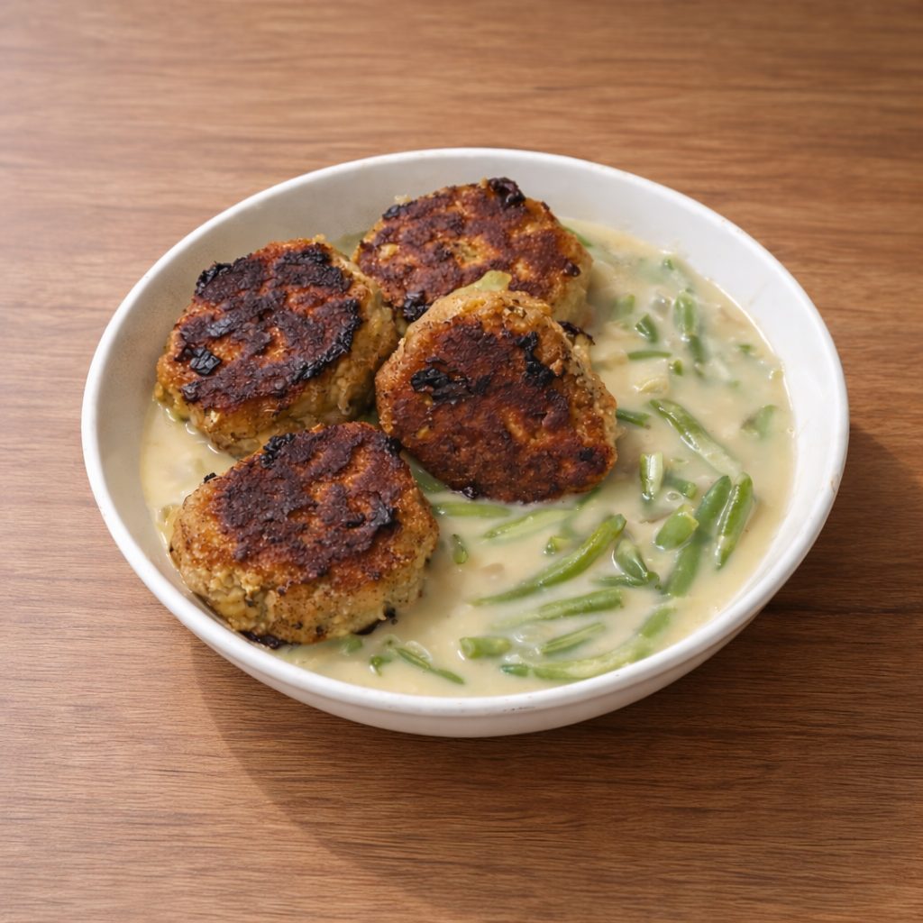 Zöldbabfőzelék Fasírttal